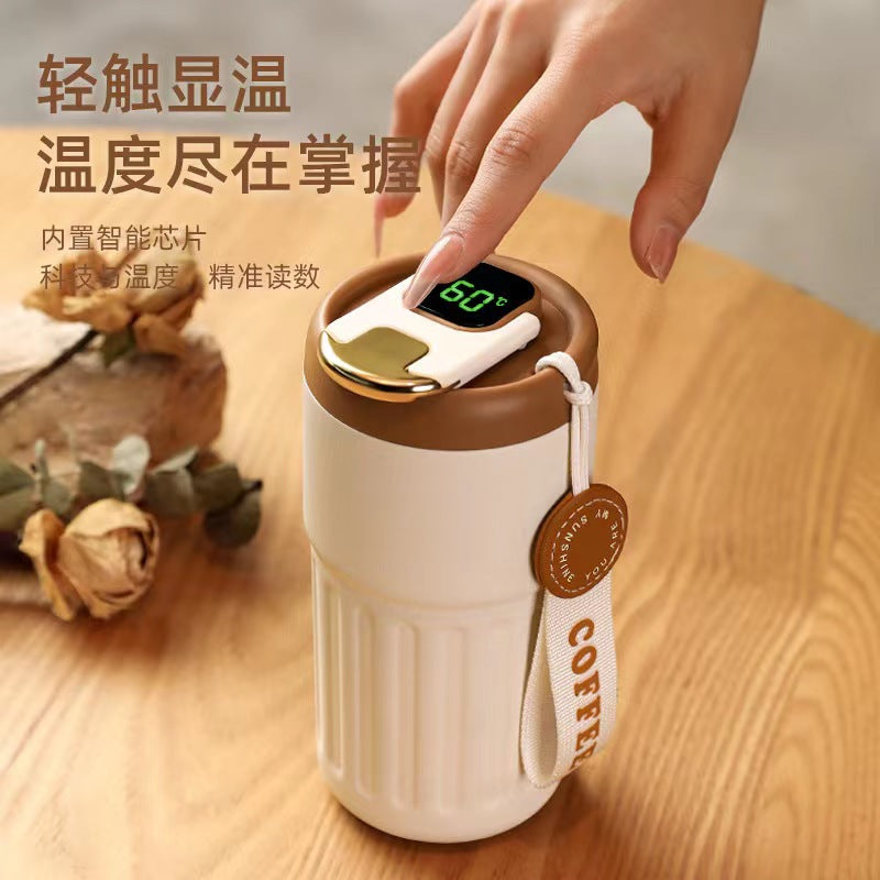 Chane high-value thermos cup, convenient handheld intelligent temperature coffee cup, 316 girls, cute light luxury drinking cup