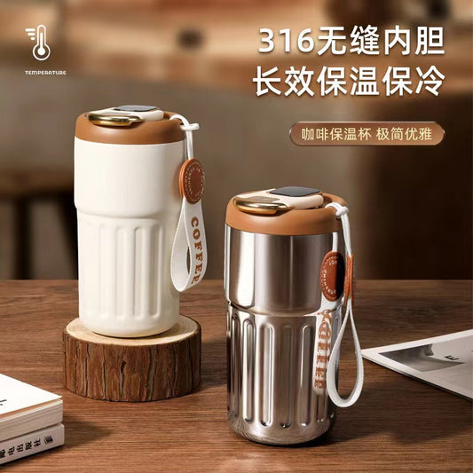 Chane high-value thermos cup, convenient handheld intelligent temperature coffee cup, 316 girls, cute light luxury drinking cup